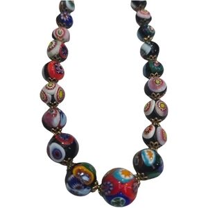 Venitian Millefiori Colorful Beaded Necklace 15in